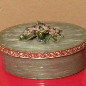 Green Enameled Rhinestone Flower Box