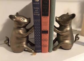 Rare Solid Brass Pig/Hog Bookends