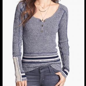 FREE PEOPLE Sock Monkey Blue Henley XS