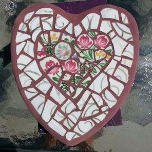 Mosaic heart pink flowers