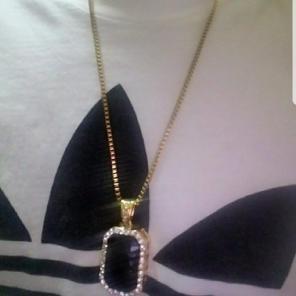 Hip Hop Gold Chain With Black Rinestone