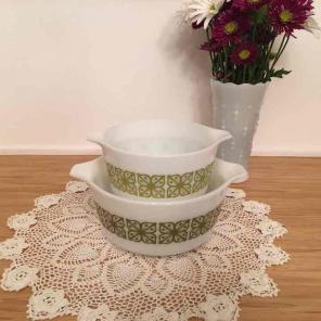Pyrex Verde Square Flowers 473 & 474