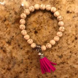 New Howlite and hot pink tassel bracelet