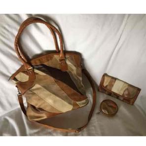 Vintage 80s Patchwork Tan Lambskin Set