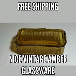 Vtg Amber Glass Refrigerator Dish & Lid