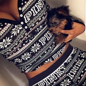 Large black n white PINK pajama set