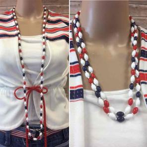Vintage red, white, blue beaded necklace