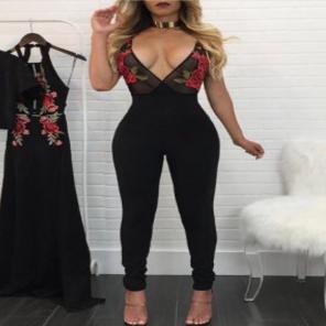 Black Jumpsuit With Mesh Top