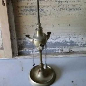 Solid brass 1800s whale oil lamp & tools