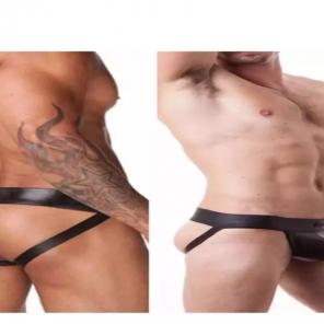 Man Faux Leather Jockstrap Underwear L