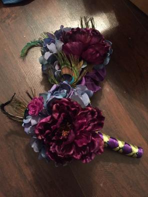 2 Bridesmaid Bouquets Peacock Colors