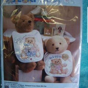 Bucilla Stamped Cross Stitch Kit Bibs