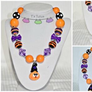 Pumpkin Witch Halloween Chunky Necklace