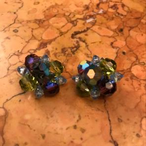 Pretty Blue/green Glass Clip On Earrings