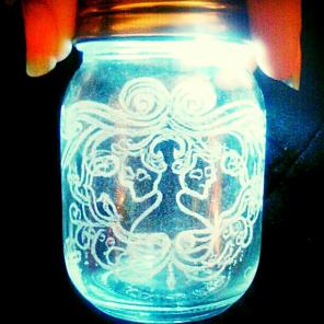 New Hand Etched Glass SKULL Light Jar!