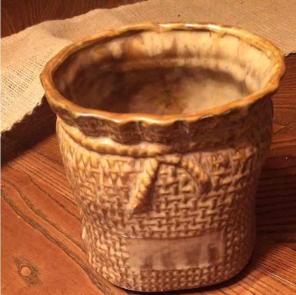 Burlap bag ceramic planter old marked