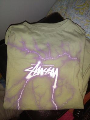 Green stüssy shirt with purple lightning