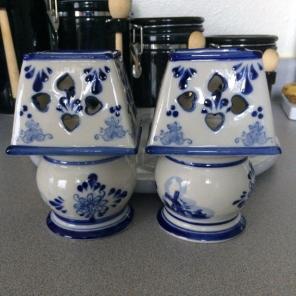 Vintage Blue & White Candle Holders