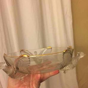VTG Glass Eagle Serving Bowl w Gold Trim