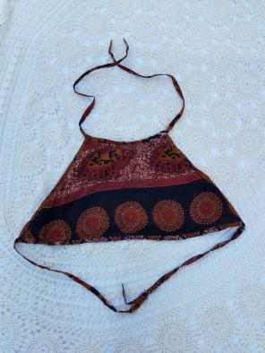 Vintage 70s Boho Hippie Batik Halter Top