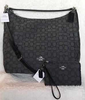 NWT COACH JACQUARD HOBO & WRISTLET
