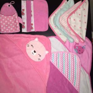 Baby Girl hooded towels and wash cloths