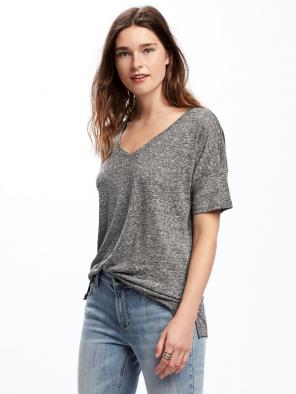Linen-Blend Boyfriend Tee~ Dark Charcoal