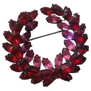 Vintage Pink & Red Stone Wreath Pin