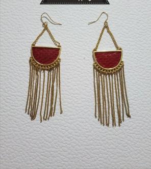 Long earring burgundy and gold color