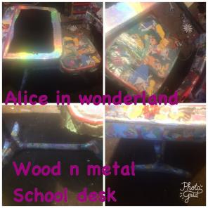 Vintage Wood Metal Alice Wonderland Desk