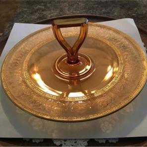 Vtg. Amber Glass Serving Tray