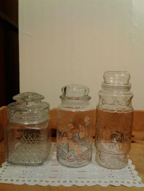 3 vintage glass candy/cookie jar