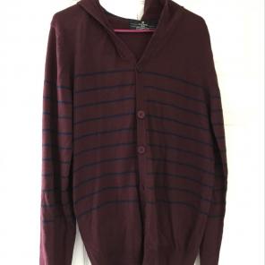 Burgundy Striped Hooded Cardigan