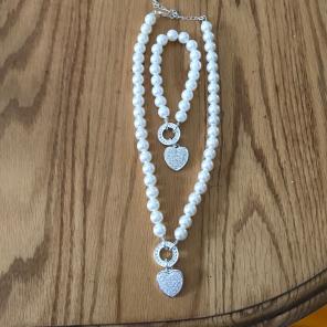 Heart Pearl Bracelet And Necklace