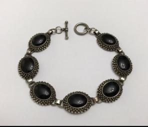 Vintage Sterling Silver Bracelet Onyx