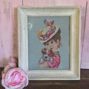 Vintage Needlepoint Dog n Girl