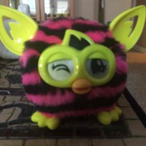 Pink striped with black mini Furby