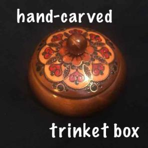 Hand carved wooden trinket box