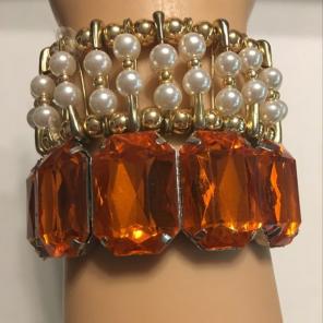 Bling Stretch Bracelet Lot Orange Pearl
