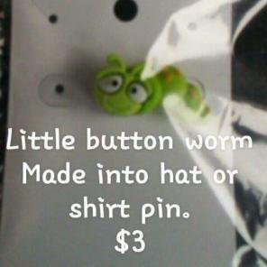 Little green worm button made into pin