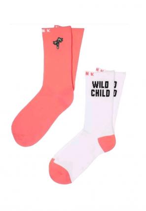 VS PINK 2 Crew Socks Wild Child Palm OS