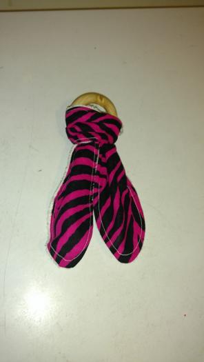 Hot pink zebra wooden teether