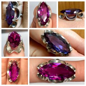 HUGE COLOR CHANGE GEM STERLING VINT RING