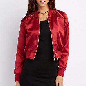 Red/Burgundy Satin Bomber Jacket