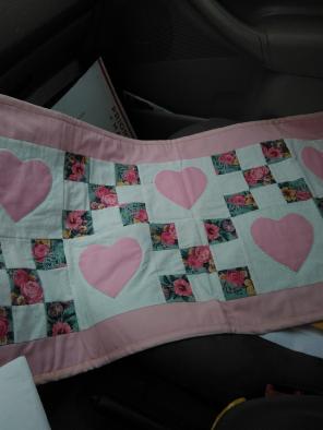 "Hearts" Quilt Handmade 24x36" Pink New