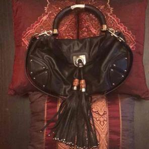 Auth.Gucci 2way Hobo black leather bag