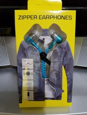 BLUE NEW METAL ZIPPER EARPHONES