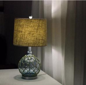 Blue Glass With Fabric Shade Table Lamp