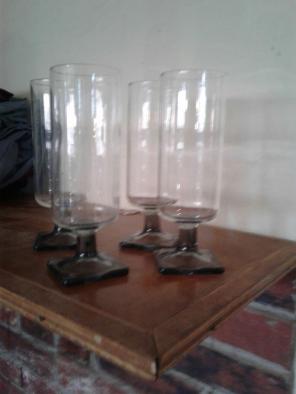4 vintage glass stemware square bottoms