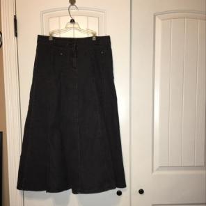Black Distressed Denim Calf-Length Skirt
